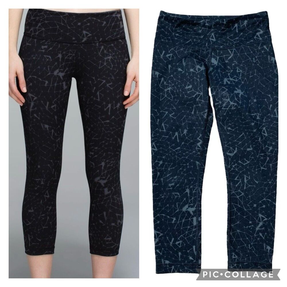 Lululemon Sz 4 Wunder Under Crop II Full-On Luon Star Crushed Coal Black Legging